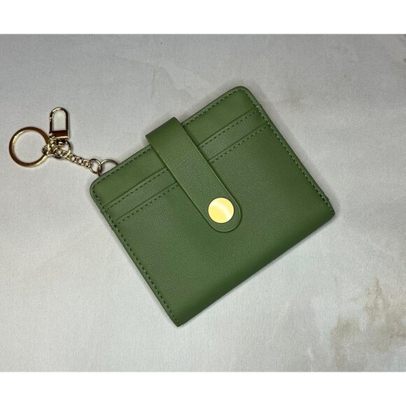 Handbags - New Women's Green Slim RFID Bifold Wallet Zipper Pocket, ID Window & Keychain